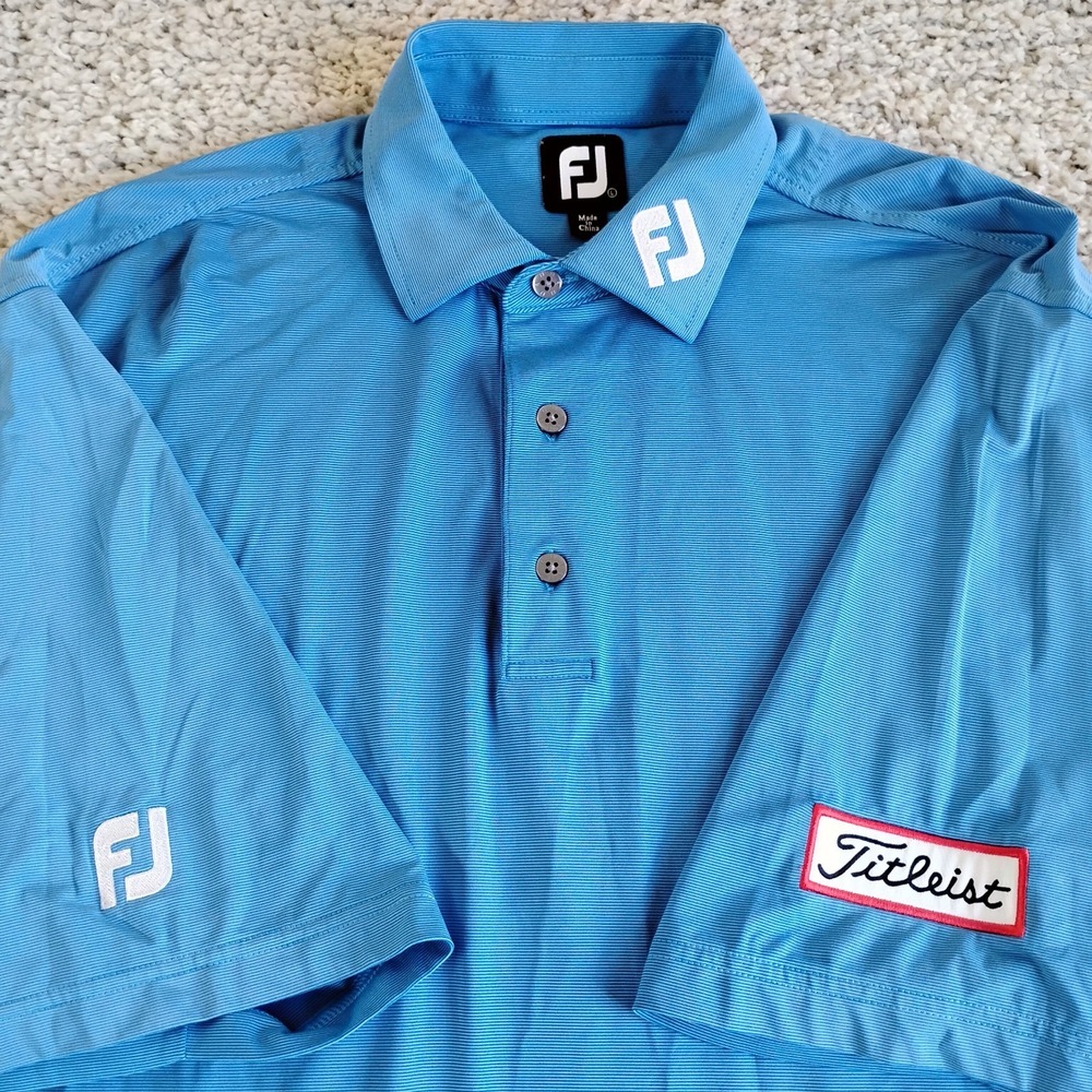 FootJoy Titleist Polo Shirt Mens Large Blue Logo Patch Performance Golf Stretch